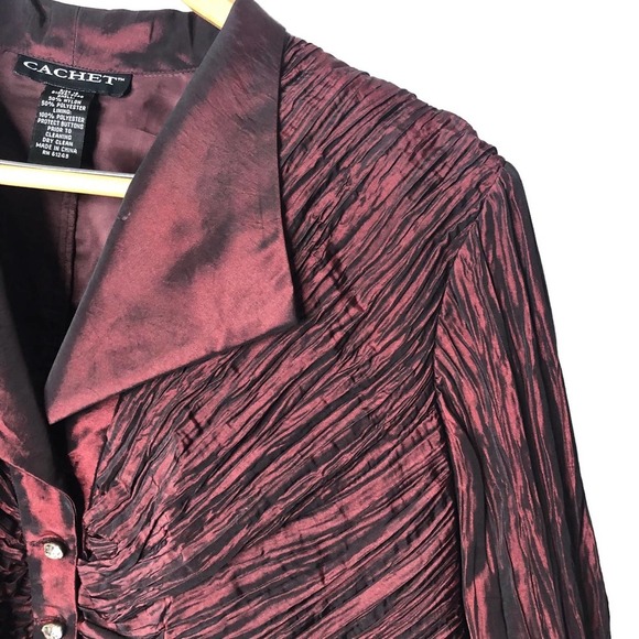 Vintage Cachet Cocktail Jacket Women's Size 16 Cranberry Rhinestone Buttons - Picture 7 of 12